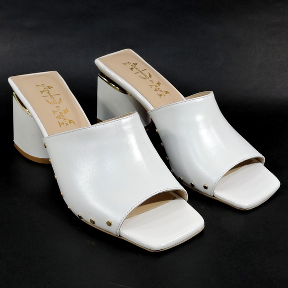ALESSANDRO DI MARIA 🇮🇹 WOMEN'S WHITE SOFT LEATHER SUMMER MULES - Picture 2 of 8